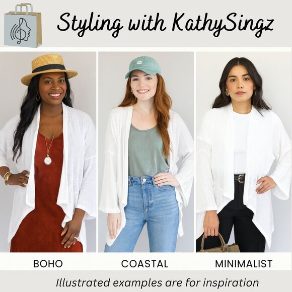 Michael Stars Cardigan OS White Open Front Lightweight Layering Top Made in USA - Picture 4 of 8